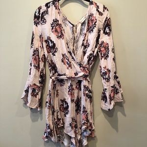 Pink floral long sleeve romper